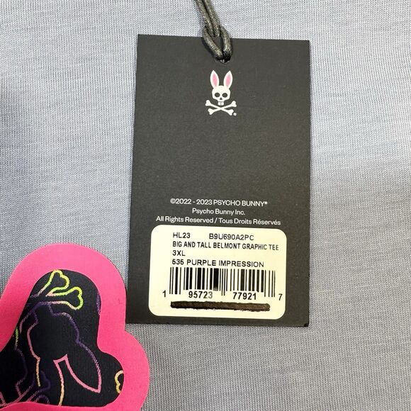 Psycho Bunny Men's Belmont Graphic Tee Logo 3XL Big And Tall Purple Pima Cotton - Picture 3 of 7